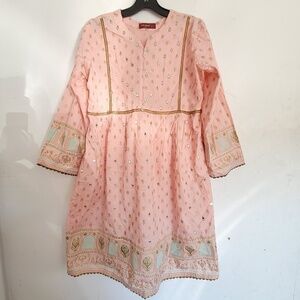 Bin Saeed Lawn Pink Pakistani Indian Beaded Gem Long Sleeve Dress Size 14